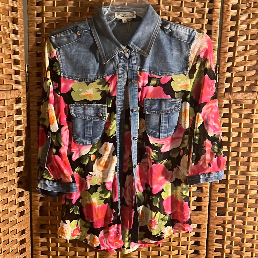 Flowered denim top